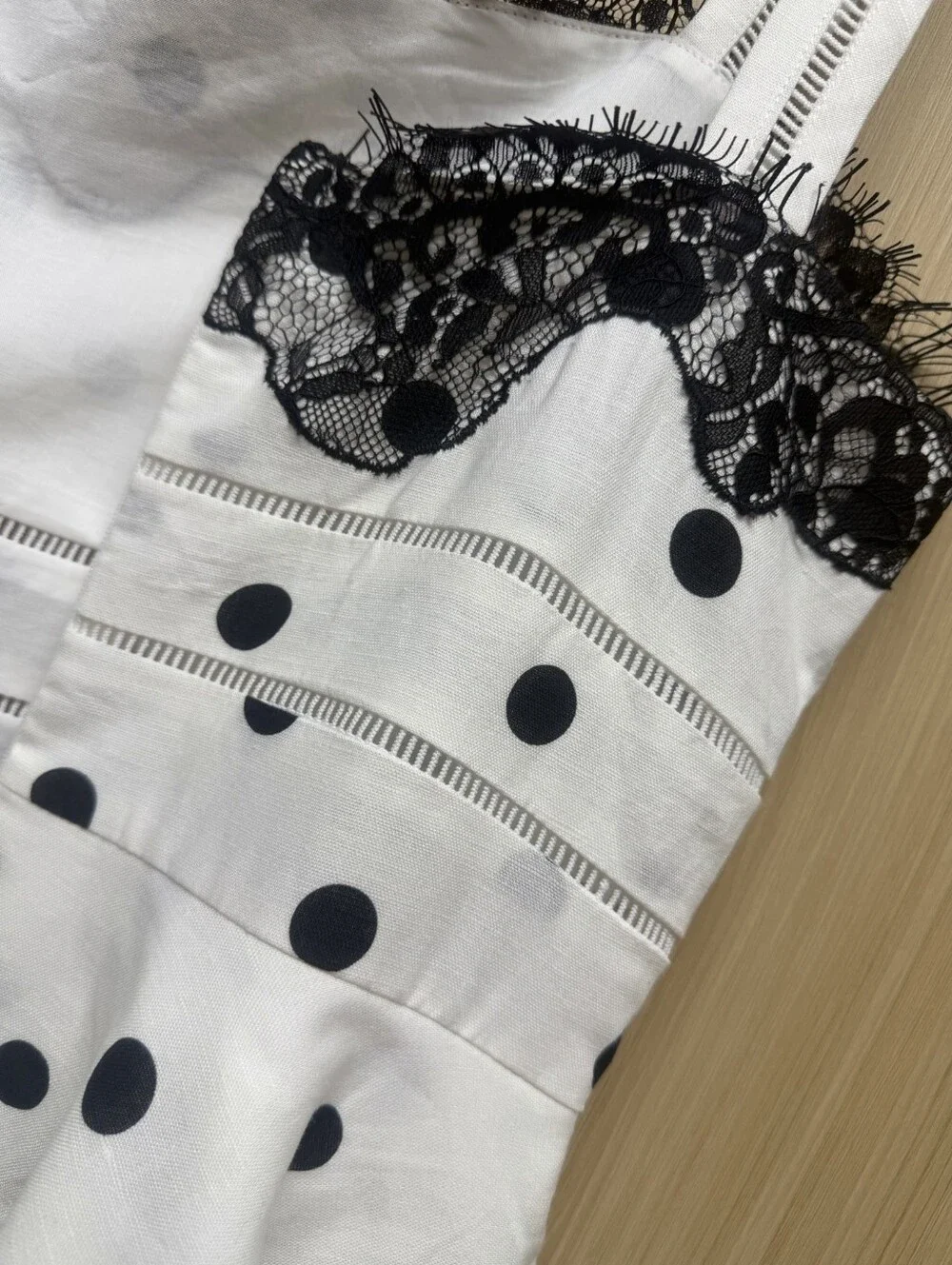 Self Portrait White Polka Dot Linen Midi Dress - Picture 15 of 16
